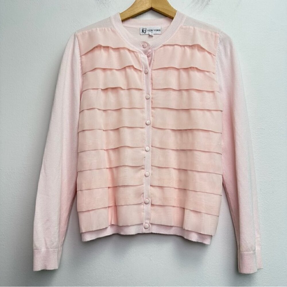 New York Medium Cardigan Tiered Blush Pink Button up